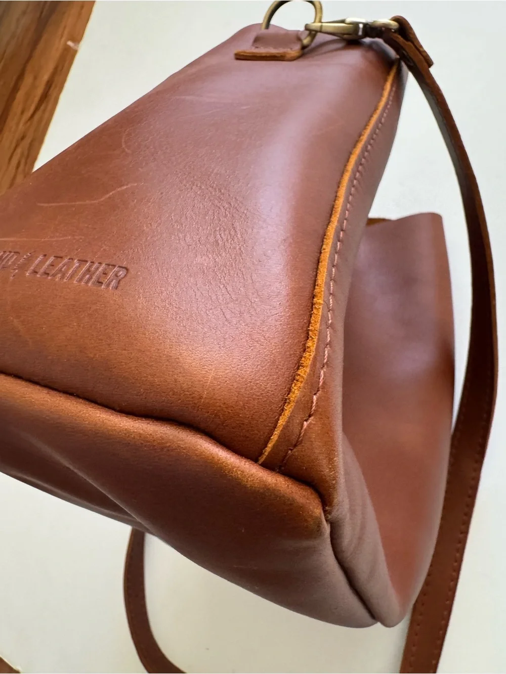 Portland Leather Honey Butterfly Bucket Crossbody Bag - Picture 6 of 11